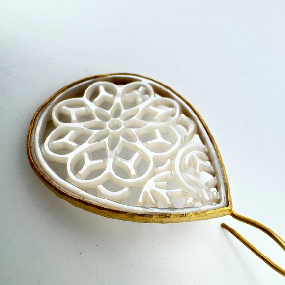 Vermeil 925 Sterling Silver Teardrop Earrings Mother Of Pearl Lasercut Inlay - Picture 6 of 8